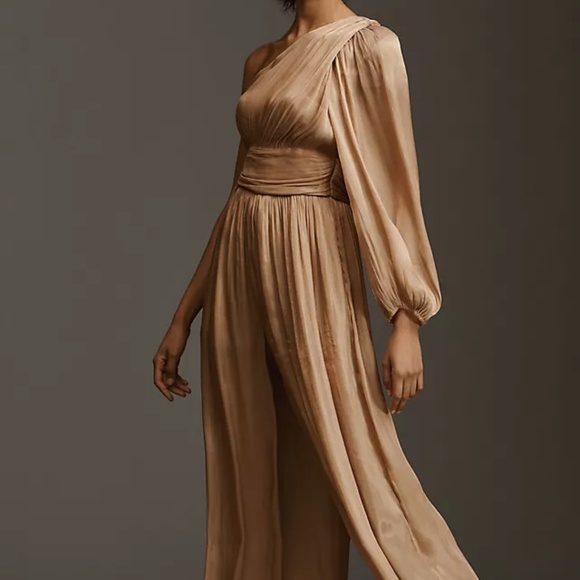 Anthropologie Pants - Anthropologie One-Shoulder Metallic Jumpsuit
